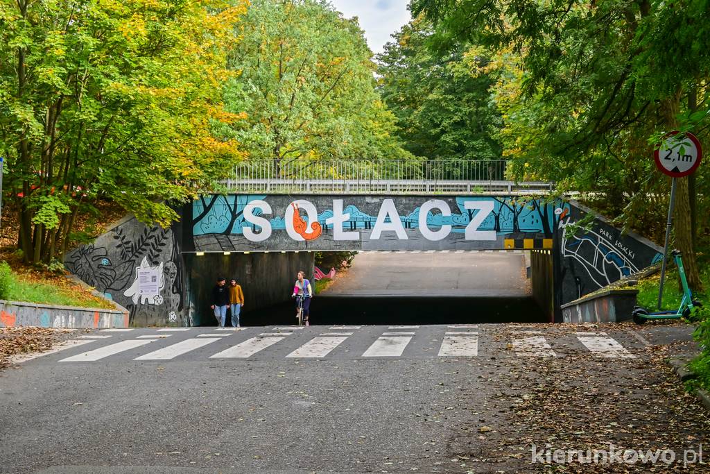 Mural "Sołacz" na wiadukcie w ciągu ul. Niestachowskiej (dołem przebiega ul. Warmińska)
