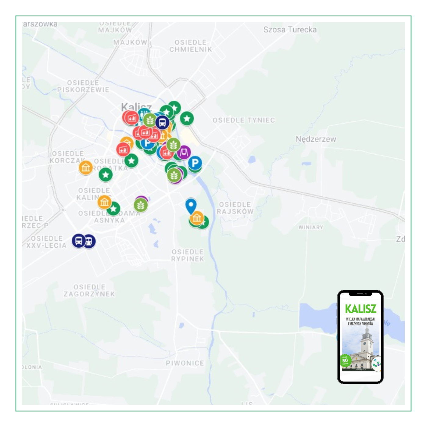 mapa atrakcji w kaliszu na smartfon telefon komputer