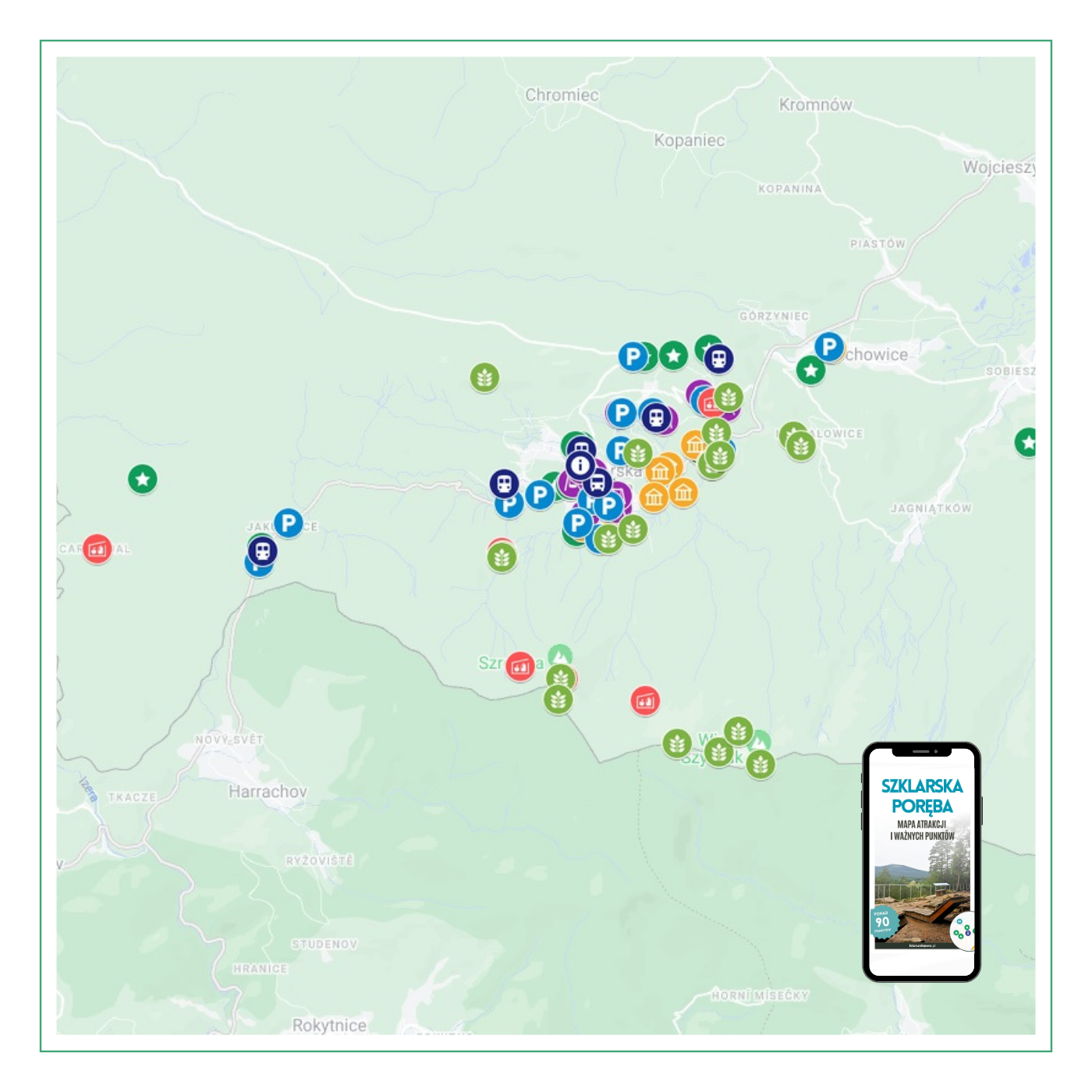 mapa atrakcji miejsc w szklarskiej porębie