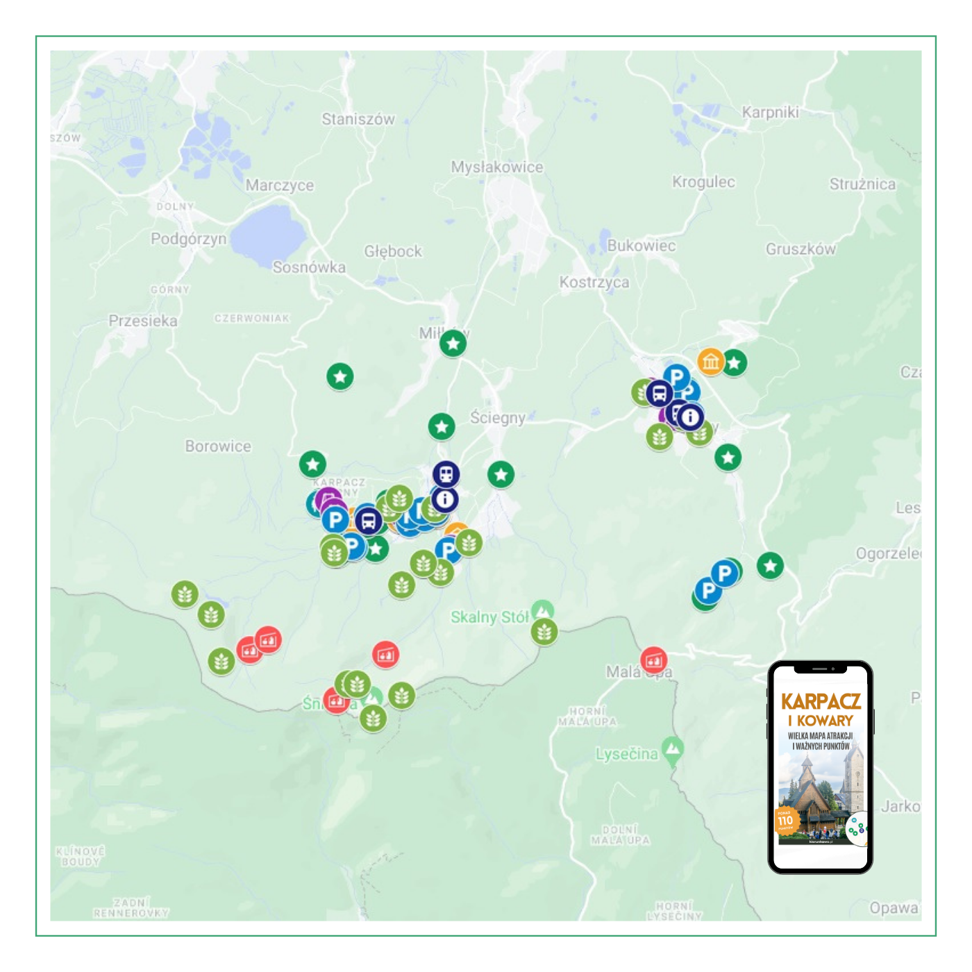 mapa atrakcji w karpaczu i kowarach