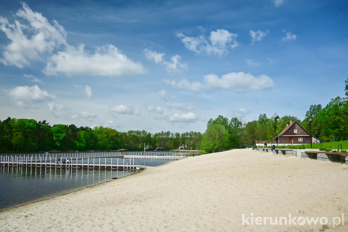 piaszczysta plaża nad jeziorem raczyńskim