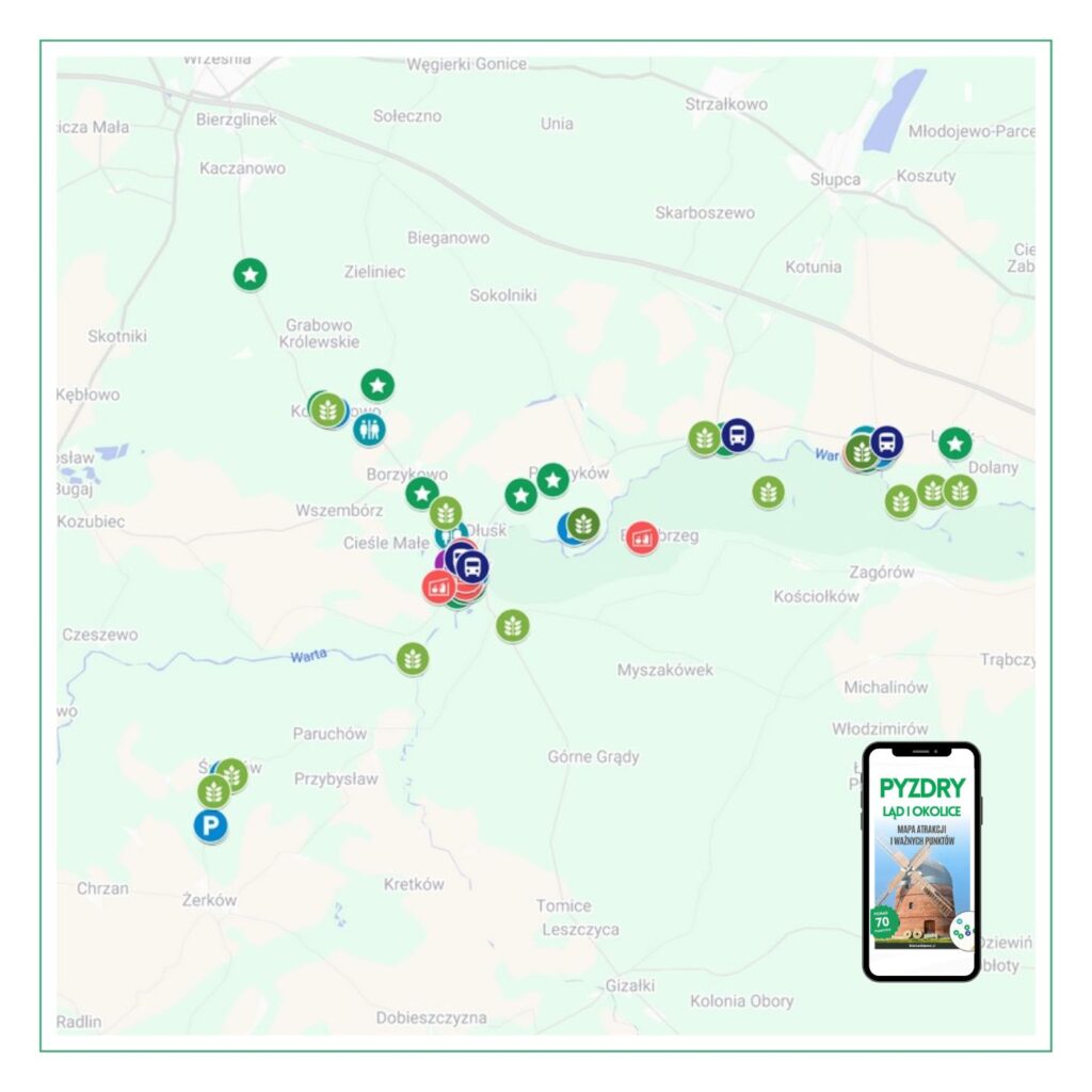 podgląd interaktywnej mapy ciekawych miejsc i atrakcji pyzdry i ląd