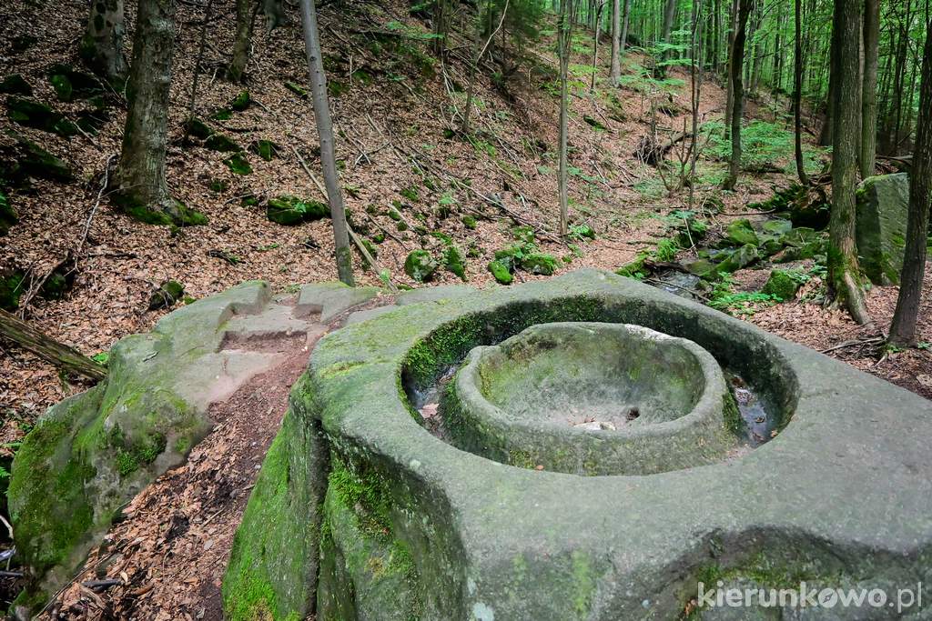 Pozostałość po dawnej fontannie przy Wodospadach Pośny. Jeden z nielicznych śladów przeszłości tego miejsca. Wodospad Pośny