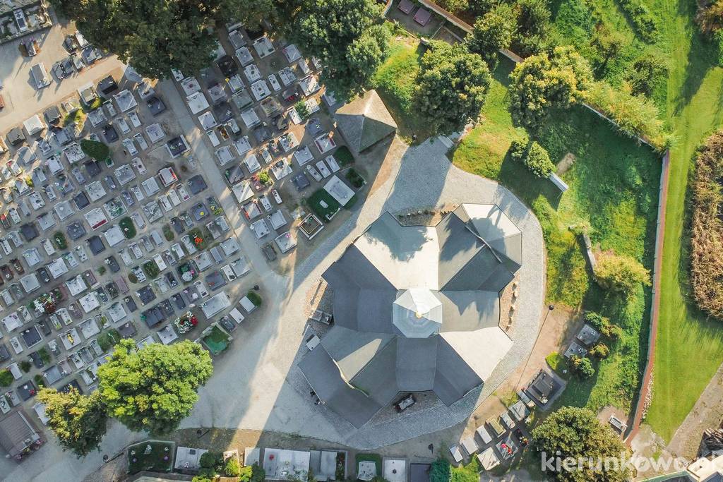 Kościół cmentarny w Buku (widok z lotu ptaka)